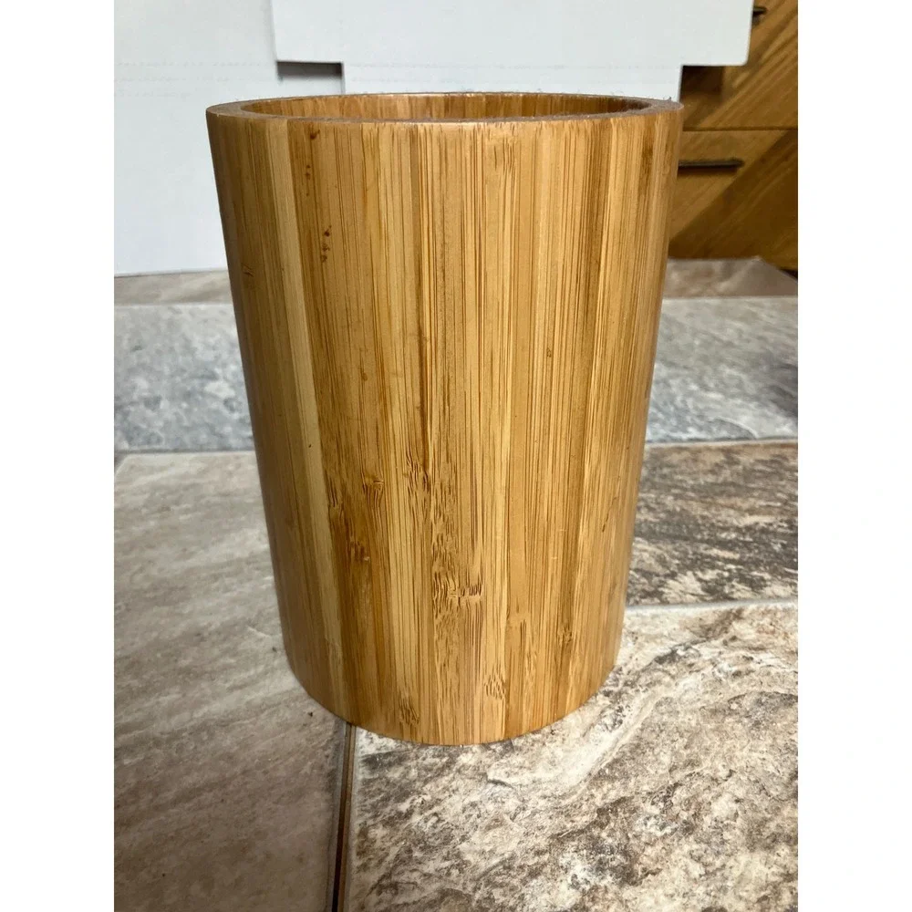 HomeTrends Bamboo Utensil Tool Holder Natural Wood Kitchen Crock 22106 7 Inch